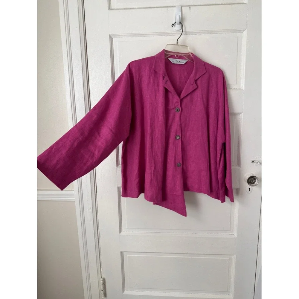 Itemz Chris‎ Baumgartner Fuchsia Linen Shirt Asymmetrical Lagenlook Art to Wear